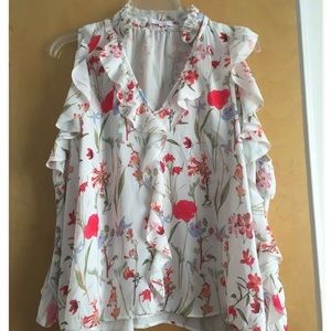 Parker Womens Cold Shoulder Floral White Blouse Top Size XS